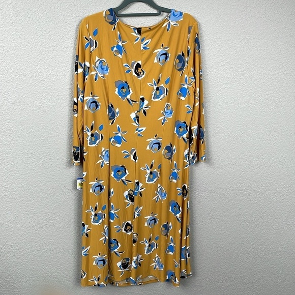 NWT Kasper Floral Print Shift Dress Honey Comb Multi Long Sleeve Plus Size 1X - Picture 4 of 12